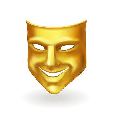 喜剧的黄金剧场面具逼真的3d插图