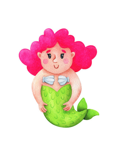 Cartoon mermaid with pink hair. Children's waterco