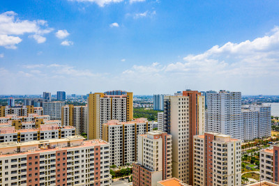 Aerial cityscape view of apartment buildings in Ho