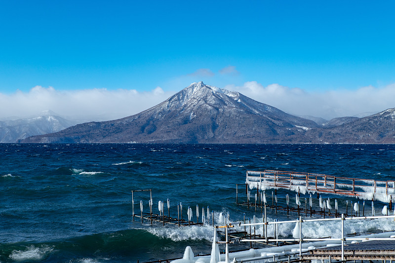 北海道冬季四国湖水景。