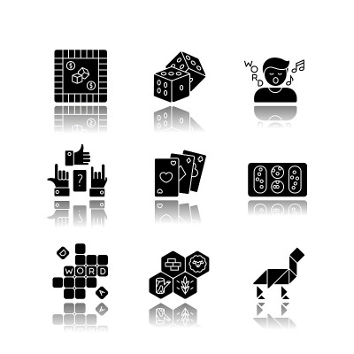 Entertaining games drop shadow black glyph icons s