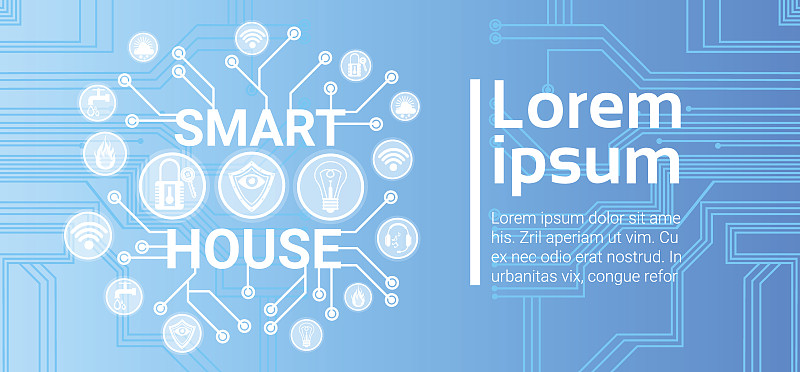 智能家居技术控制系统图标信息图与复制空间