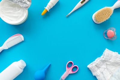 A set of accessories and cosmetics for baby hygien