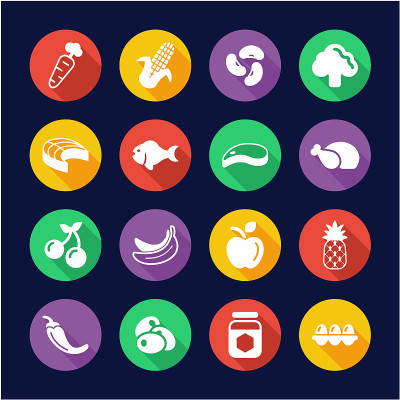 Healthy Food Icons Flat Design Circle