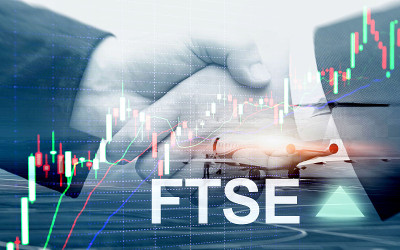 富时100金融时报股票交易所指数英国英国英国投资交易概念与图表。