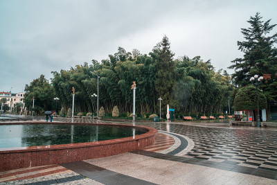 美丽的海滨公园位于巴统市中心，下雨天