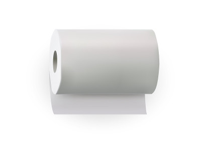 Hanging paper roll towel isolated on white backgro