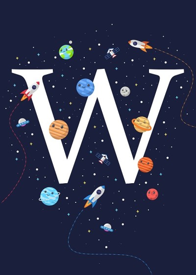 Letter W with the theme of outer space. vector ill