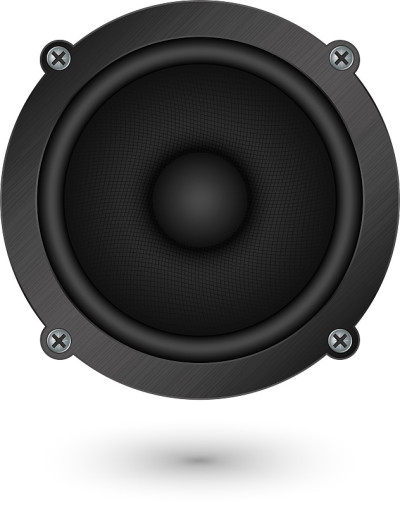 黑色音频扬声器应用程序图标，矢量插图