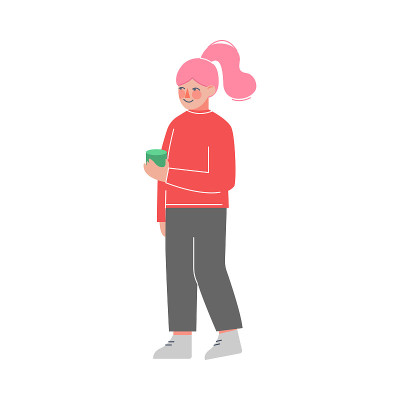 可爱的小女孩站着，拿着绿苹果矢量插图