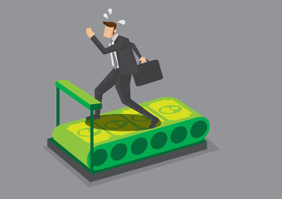 Businessman Running on Money Treadmill Vector Illu