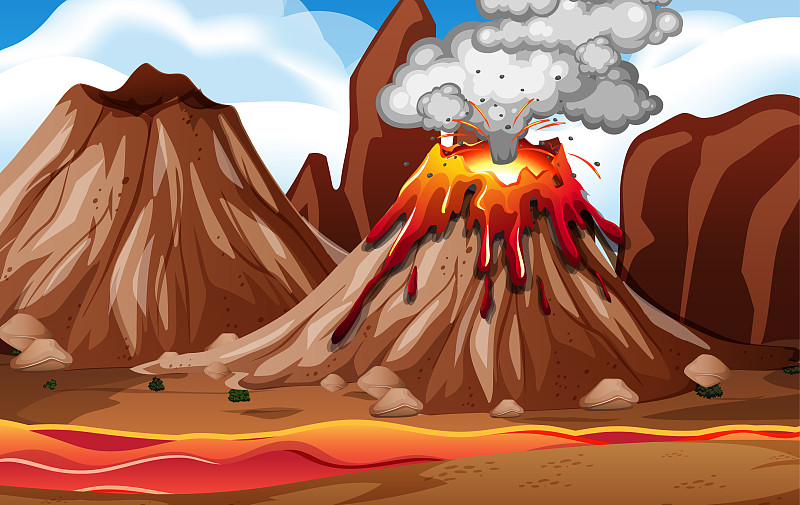 白天火山喷发的自然景象