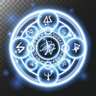 魔法咒语戒指与发光的星星和闪耀效果