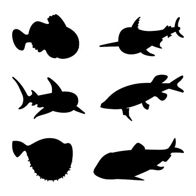 Fishes - set of vector icons. Silhouette. Isolated
