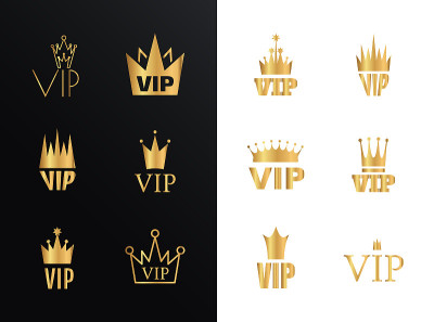 Vip图标与皇冠，高级标志集，会员标志