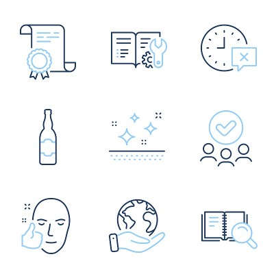 Beer bottle, Search book and Healthy face icons se