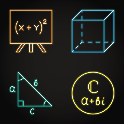 霓虹数学图标设置在线条风格