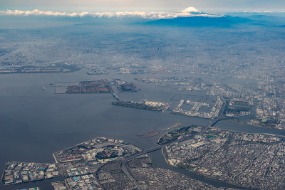 东京湾和富士山鸟瞰图