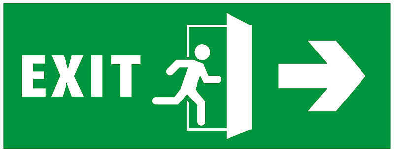 emergency exit sign. running man icon to door. gre