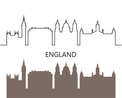 英格兰。白色背景上的孤立的英国建筑