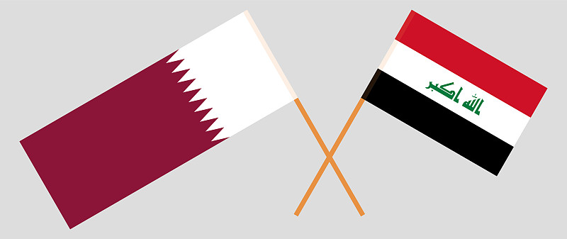 Crossed flags of Iraq and Qatar