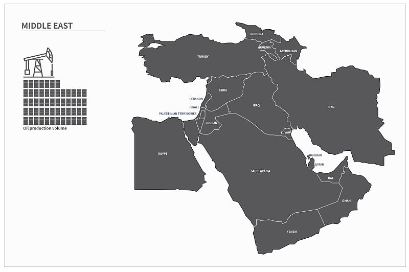 中东国家矢量地图。中东大陆地图