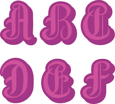 字母A, B, C, D，用粉红色的大写字母