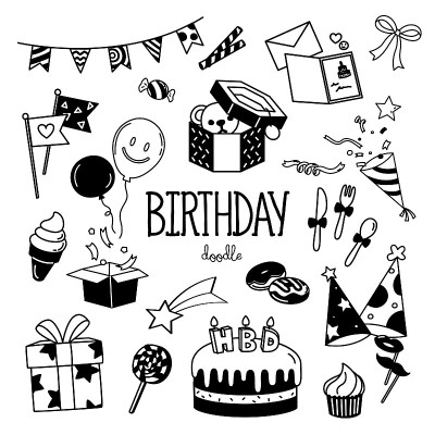 生日派对的哈比德绘画风格。生日聚会的涂鸦