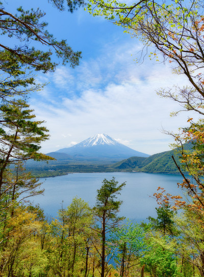 富士山的泉水和山梨县的元津湖风景