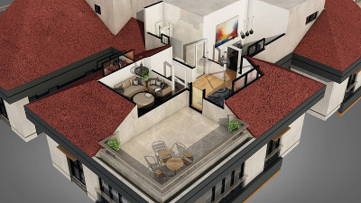 建筑屋顶的3d渲染