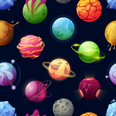 卡通太空行星和恒星无缝模式