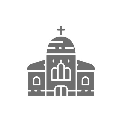 Church, cathedral gray icon. Isolated on white bac