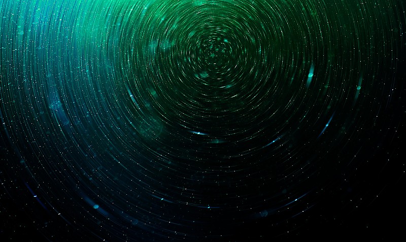 绿色抽象科幻小说的未来背景，太空中模糊的星星