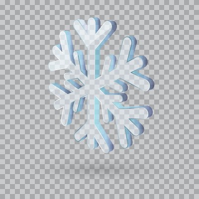 大透明的3D矢量雪花孤立在白色的背景。