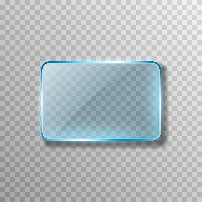 向量蓝色玻璃。透明效果，窗口，镜面。反射眩光。PNG玻璃。PNG窗口。玻璃框架，玻璃表面。