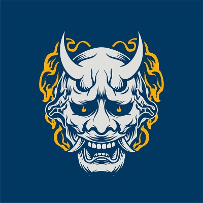 时尚，年轻的传统日本鬼面具纹身t恤生活方式设计品牌身份插图