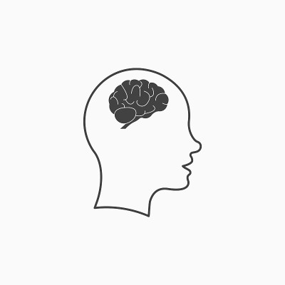 人类头部轮廓与大脑图标。人脸轮廓。侧视图。向量