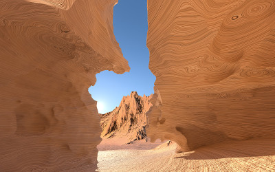 狭窄的岩石峡谷，山谷风景，3d渲染。