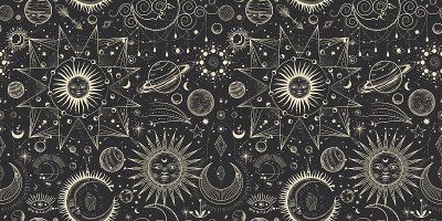 矢量插图的月相。不同阶段的月光活动在复古雕刻风格。星座