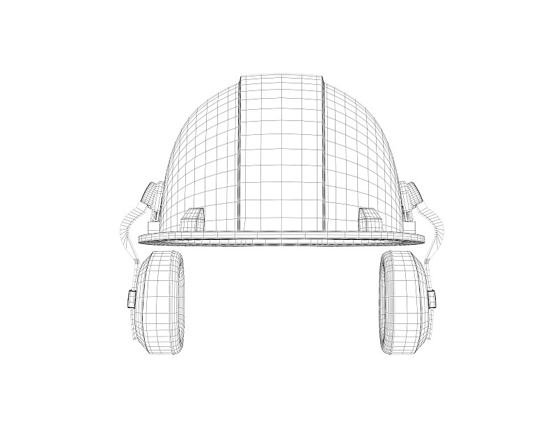 3d模型安全帽线框，耳机隔离