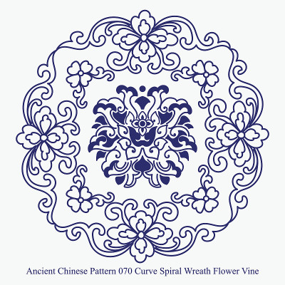 中国古代图案的曲线螺旋花环花藤