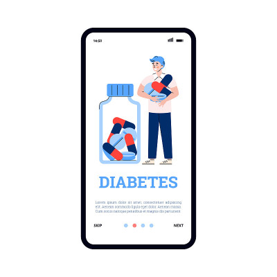 登陆页面设计的糖尿病专家应用卡通矢量插图。