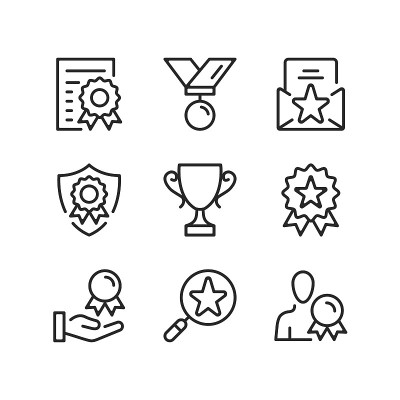 Award line icons. Trophy, achievement, 1st place, 