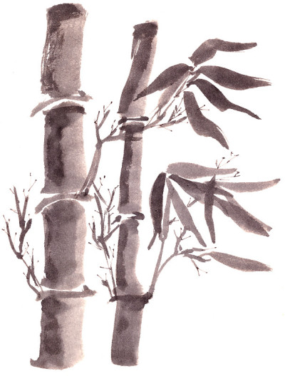 竹干叶黑白水墨画