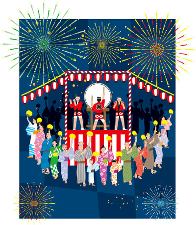 Bon dance. Japanese traditional event. Vector mate