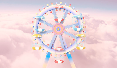 3 d渲染插图。摩天轮映衬着美丽柔和的天空。