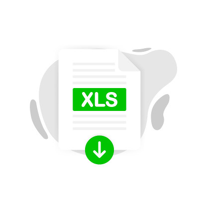 下载带有白色背景标签的XLS图标文件。下载文档的概念。矢量插图。