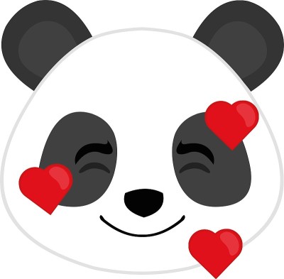 Vector emoticon插图卡通的熊猫的头表达喜悦，在爱包围的心