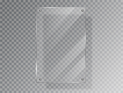 Realistic Glass plate of rectangular shape on tran