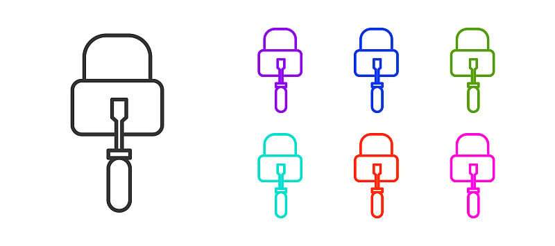 黑线开锁器或开锁器图标隔离在白色背景上。设置图标丰富多彩。矢量图